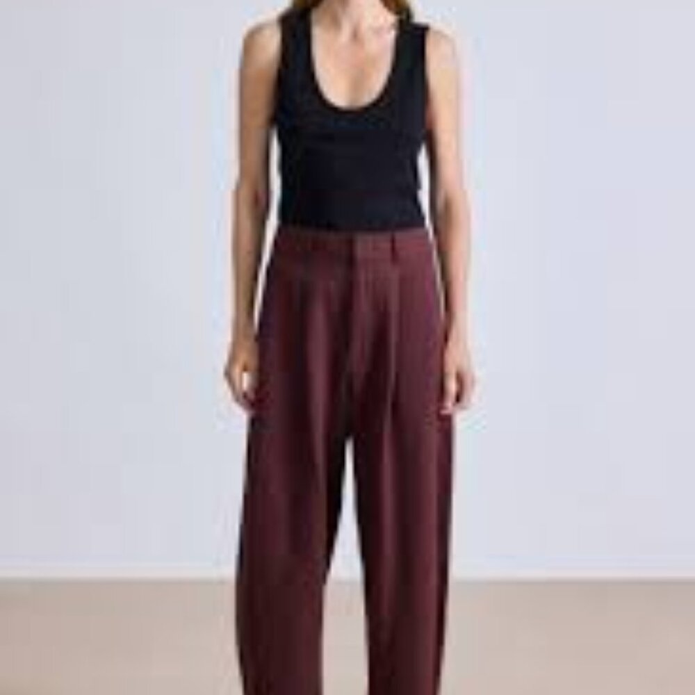Apiece Apart Bari Cropped High Waist Barrel Trouser Linen Cotton Size 8 Rosewood